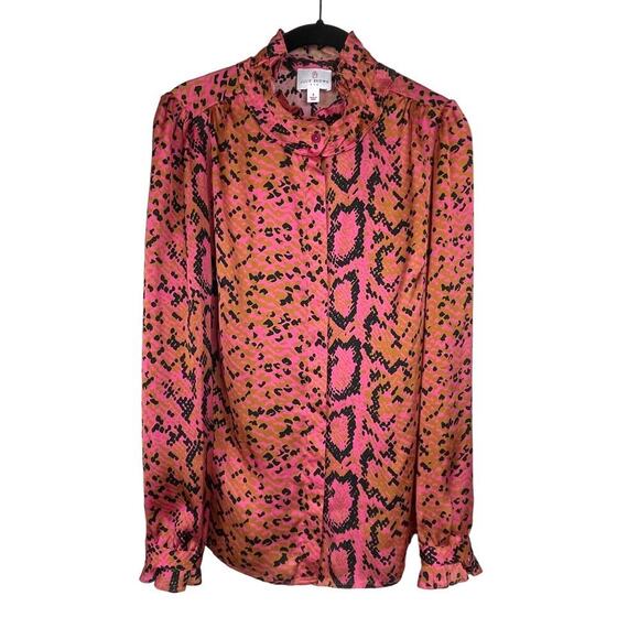 Julie Brown NYC Button Up Hidden Placket Shirt Size 5 Reptile Pink Black - Picture 1 of 9